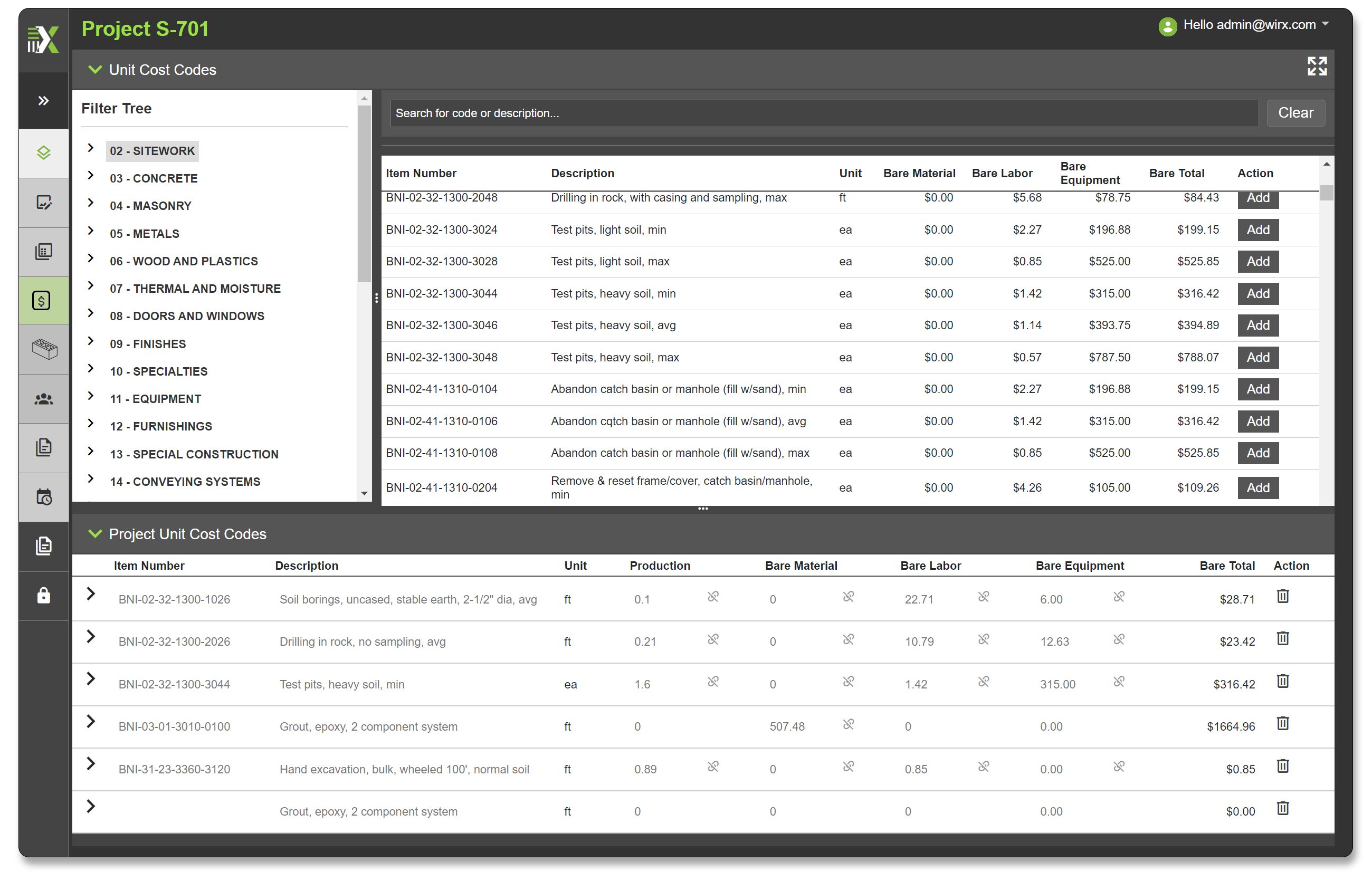 WirxSpace Unit Cost Database